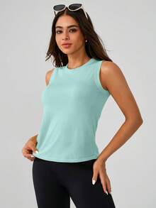 Leorrey 1 Stück Damen nahtloses, bequemes, modisches einfarbiges Rundhals-Ärmelloses, anliegendes Fitness-Workout-Tennis-Outdoor-Sport-Tanktop