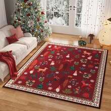 Rugcomf - Alfombra para sala de estar, 6 x 9 pulgadas, lavable a máquina, estilo bohemio, antideslizante, floral, clásico, de pelo bajo, alfombra grande para sala de estar, recámara, granja, comedor,(5' x 3' (Rectangular) santa claus rojo) - Tipo 4 - Ver 3
