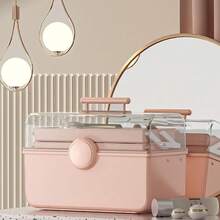 Makeup Storage Organizer, Large Capacity Makeup Organizer With Transparent Visual Cover, Handle 3 Layers Portable Cosmetic Storage Box Easily Organize Your Cosmetics, Jewelry And Hair Accessories{Inchcolor_nameinch:Inch11\InchPinkinch} - 11 inchMàu hồng - Xem 9