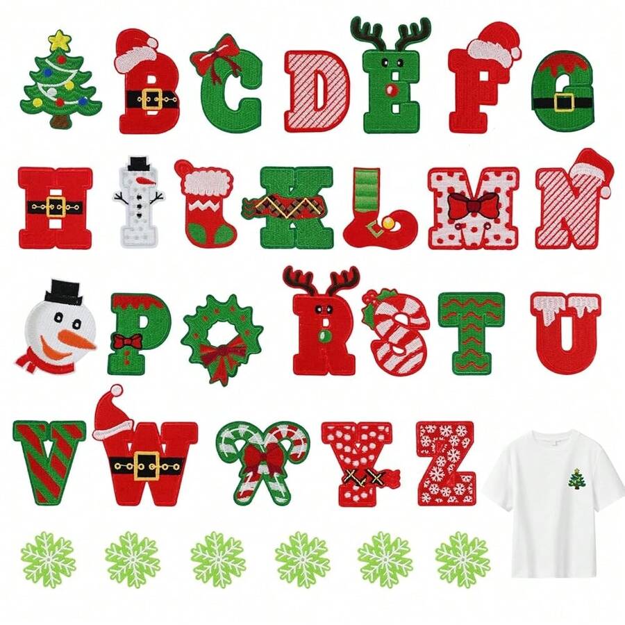 32 Pcs Christmas Iron On Patches, Letter Embroidery Cloth Applique Sew-On Patches For Christmas Clothing DIY Craft Decoration, Festival Ornaments{Inchcolor_nameinch:Inch32Pcsinch} - 32件 - 查看 1