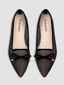 Women's Lightweight Fishnet Ballet Flats With Bowknot Decor, Hollow-Out, Breathable, Fashion