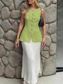 FOR BEAUTY 春夏新款极简风度假时尚女士都市精致开衫无袖针织上衣，适合毕业季和新年穿着