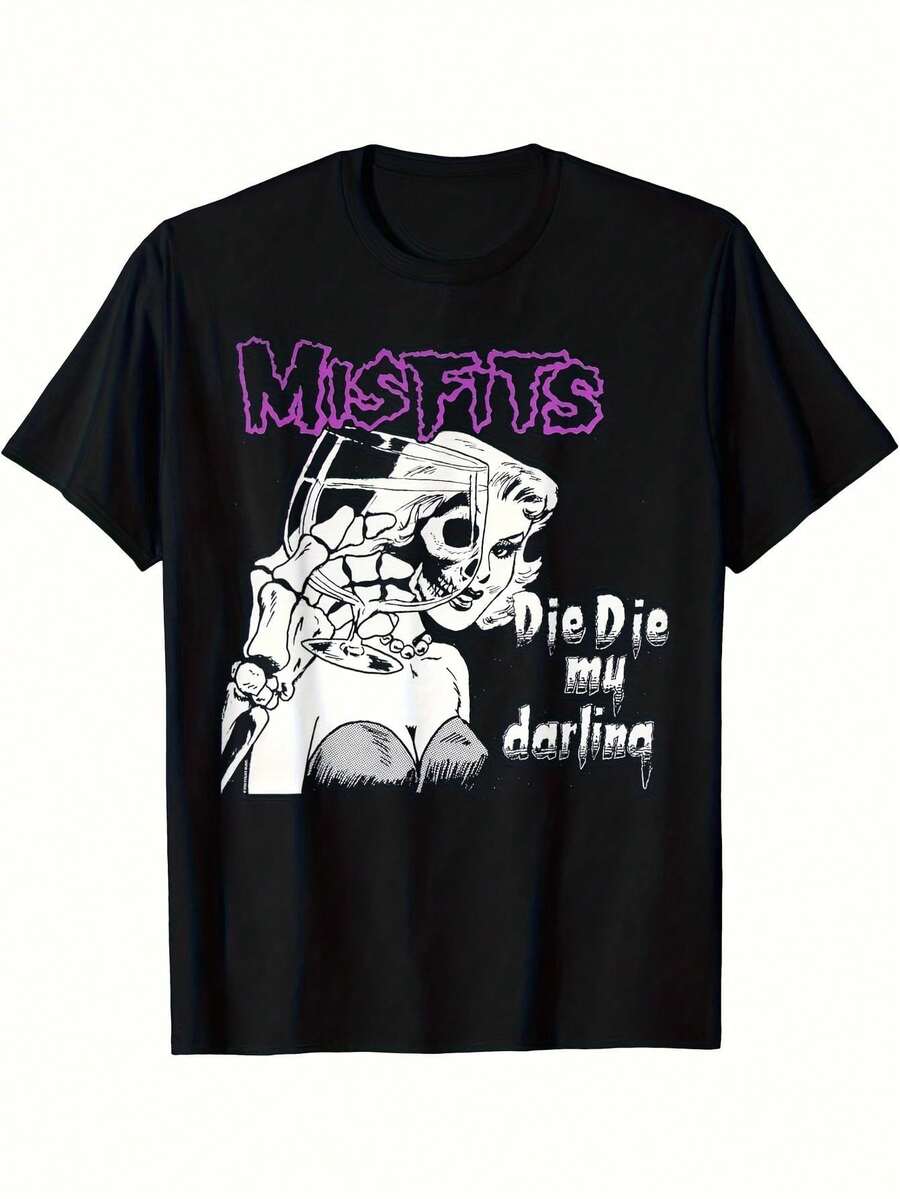 Men's Misfits Die My Baby Gothic Anime Graphic T-Shirt - Black Punk Band Tee With Skull ; Misfits Lettering. Bold Purple ; White Design. Edgy Harajuku Style. Regular Fit Short Sleeve Shirt For Concerts. Casual Wear ; Statement Outfits. Machine Washable. Adult Sizes S-XXL (Official Misfits Merchandise),Graphic Tees Men - Black - View 1