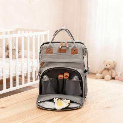 Nawahev Baby Girl Diaper Bag Backpack With Changing Station, Waterproof Large Capacity Baby Bag With USB Charging Port, Lightweight Travel Backpack Diaper Bag With Portable Crib - Grey