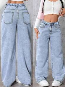 Quần Jeans Co Giãn Thường Ngày Cho Bé Gái Tuổi Teen Đa Năng Phù Hợp Với Mọi Mùa - Màu xanh nhạt - Xem 1