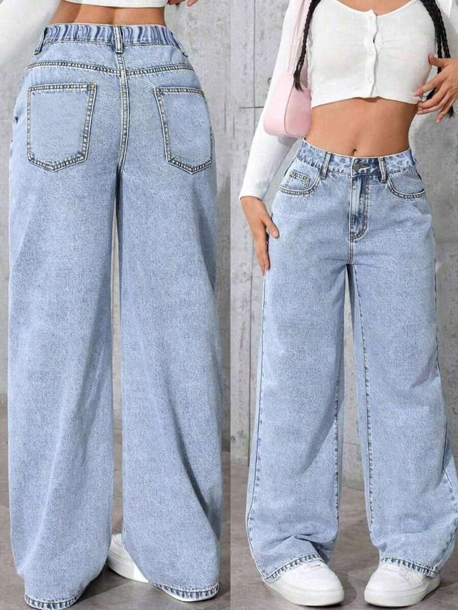 Quần Jeans Co Giãn Thường Ngày Cho Bé Gái Tuổi Teen Đa Năng Phù Hợp Với Mọi Mùa - Màu xanh nhạt - Xem 1