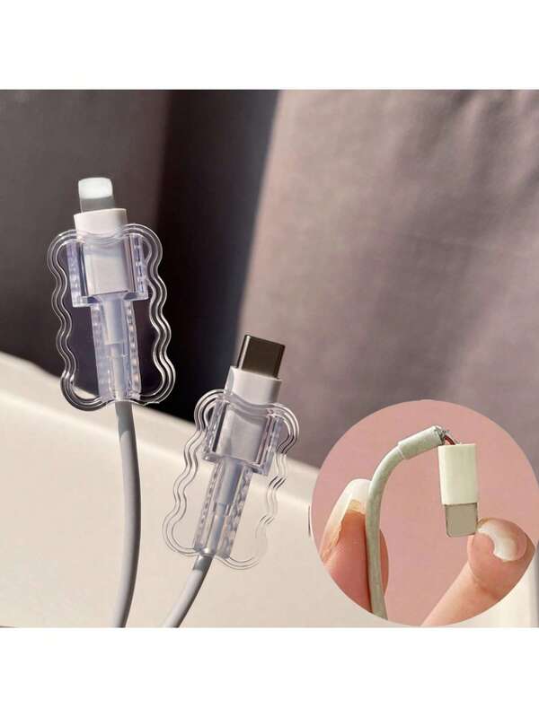 Set de 5 piezas de protectores de cable en forma de ola, protector de cable TPU, accesorios protectores de cable, sin batería, compatible con cable de datos de teléfono Apple y set de protectores de cargador