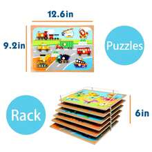 Toddler Puzzles And Rack Set, Wooden Peg Puzzles Bundle With Storage Holder Rack, Educational Knob Puzzle For Kids Age 2 3 4 Years - Alphabet Number Shape Dinosaur Animal Vehicle - Colorful - View 7