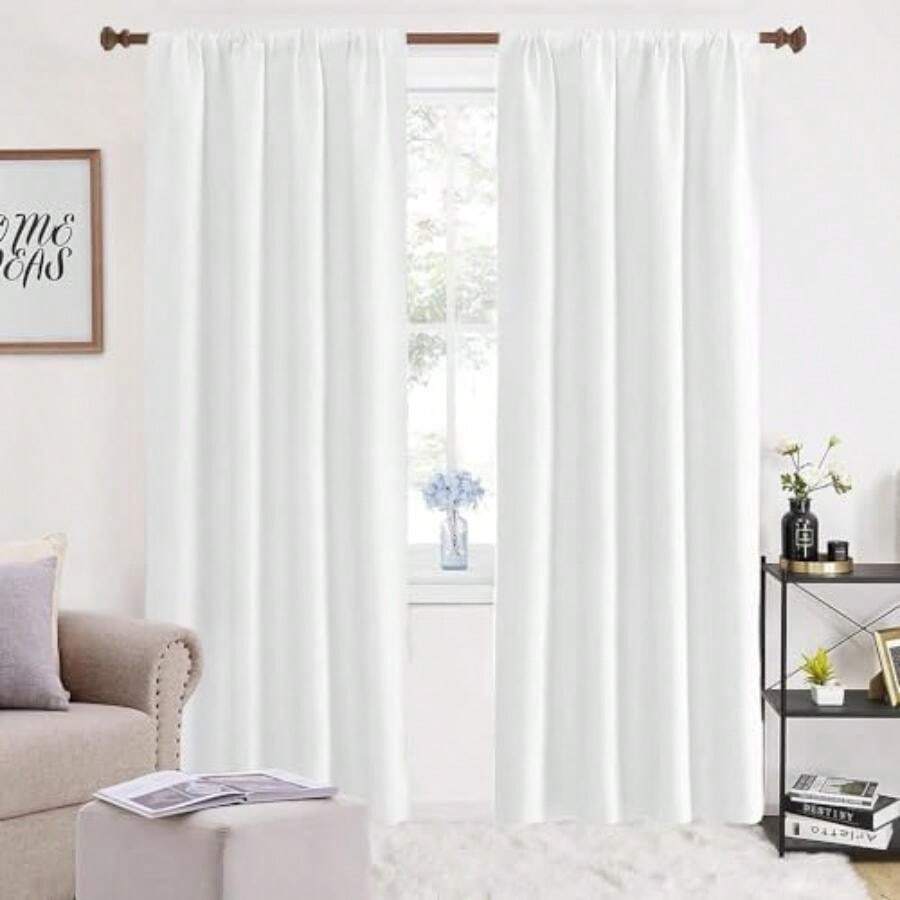 NANWEI Cortinas Blackout para Recamara con Aislamiento Térmico, Cortinas para Sala 100% Poliéster Tela, Reducción de Ruido, Suave Cortinas con Bolsillo para Barra, 2 Paneles, 132 x 213.3 cm,(132An x 213.3Al cm (2 Paneles) Blanco) - Tipo 18 - Ver 1