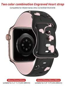 Dây đeo đồng hồ silicon hình trái tim khắc laser, tương thích với Apple Watch có kích thước 40mm, 41mm, 42mm, 44mm, 45mm, 46mm và 49mm. Dây đeo đồng hồ thời trang, lãng mạn, giản dị và thể thao, tương thích với Apple Watch Ultra/11/10/9/8/7/6/5/4/SE dành cho nữ. Dễ đeo, mềm mại và thoải mái. Một chiếc dây đeo đồng hồ mang ý nghĩa tình yêu. - Dây đen + trái tim hồng - Xem 8