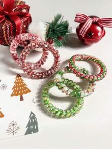 5pcs/3pcs Christmas Colorful Telephone Wire Hair Scrunchies, Soft Elastic Hair Ties For Ponytail, High Elasticity Hair Accessories Suitable For Christmas And Daily Use ,Ponytail Holders ,Hair Elastics ,Hair Rubber Bands ,Hair Rope