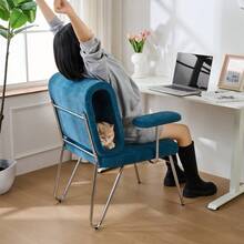 Office Chair With Integrated Cat Bed - Pet-Friendly Chair, Scratch-Resistant Material, Wide Seat, Replaceable Armrests, Human-Friendly Design, Cat Bed In The Backrest, Armchair - Blue - View 7