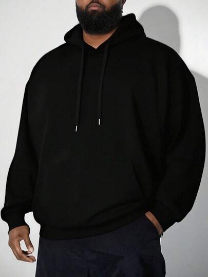 Sudadera con capucha de unicolor casual para hombres de talla grande, versátil para otoño/invierno