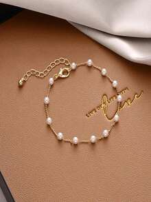 1 Piece Universal Pearl Multi-Layer Bracelet And Anklet, Multiple Wearing Styles, Unique And Elegant Ins Style, Versatile Bracelet And Anklet Suitable For Women And Couples - 金色 - 查看 6