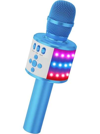 BONAOK - Micrófono de karaoke inalámbrico Bluetooth con luces LED, micrófono de mano portátil 4 en 1 con bocina reproductora de karaoke para cantar en casa, para niños, niñas y adultos, Q78 (oro rosa)