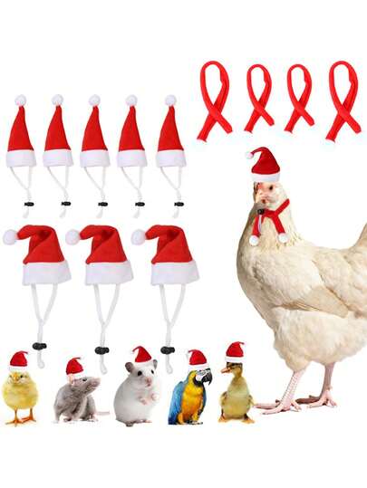 1set2pcs Christmas Chicken Decoration Set, Winter Christmas Limited Edition Christmas Hat Scarf, Suitable For Poultry Such As Chickens, Ducks, Geese, And Hamsters And Other Exotic Pets' Christmas Decoration Set