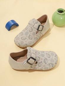 Kids Cartoon Print Graffiti Leather Shoes, Closed Toe Casual Slip-On Shoes, Spring 2025 New Arrival, Unisex - Beige - View 4