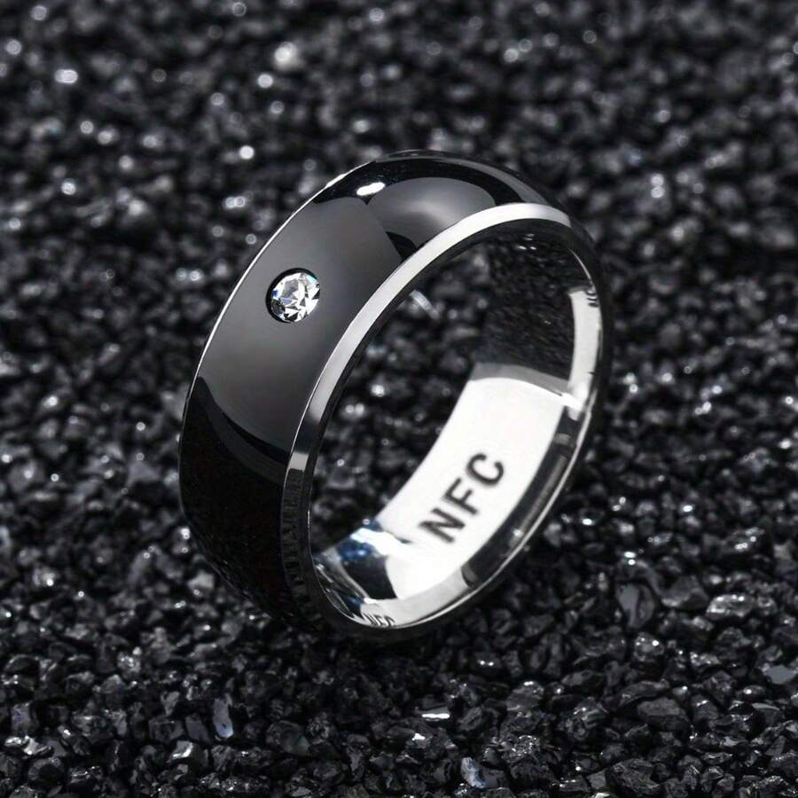 Technology Ring Black Technology Stainless Steel Jewelry NFC Inlaid Synthetic  Ring, Suitable For Daily Wear Or Gift Giving - Khoanh tròn màu đen - Xem 1