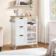 Butterslay 1PC 3-Tier Rolling Kitchen Cart With Drawers, Shelves, And Hooks For Dining Room - White - View 2