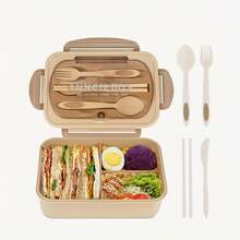 1升便当盒，含餐具，适合上班族，方形微波炉便当盒，带隔层，防漏，适合返校、教室、大学、户外用餐、学习用品、厨房收纳，返校必备