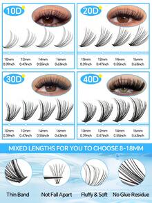 640/200 Cluster Thick False Eyelashes Set, D-Curl Voluminous Fake Lashes, Includes Adhesive, Tweezers And Lash Brush. Large Capacity Design, Beginner-Friendly Professional DIY Segmented False Eyelashes Set, Easily Create Perfect Lashes At Home - Blue - View 9