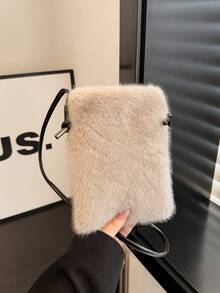 新款时尚毛绒手机包单肩包收纳包休闲百搭斜挎包独特设计可爱少女风毛绒长包秋冬款