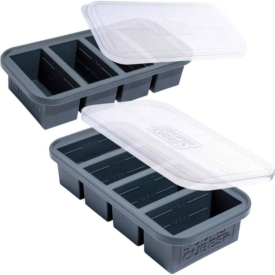 1 Cup Silicone Soup Freezer Molds With Lids - Soup With Steel Reinforced Rim - Freezing Broth, Rice, Individual Portions, Meal Prepping And More - Aqua - 2 - Pack - 木炭+2件裝 - 查看 1