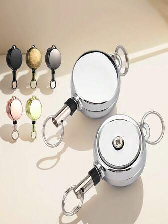 易拉式伸缩扣金属钥匙链防丢缆绳伸缩挂绳