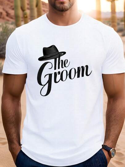 Camiseta de Hombre con Estampado de Novio - Camiseta de Boda con Novio, Manga Corta Cuello Redondo Casual de Verano para Padrinos de Boda, Ropa de Boda Lavable a Máquina para Esposos y Novios