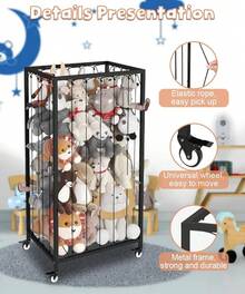 Ardier Organizador de almacenamiento de animales de peluche con ruedas, estante de zoológico de animales de peluche con cuerda elástica para guardería, sala de juegos, recámara, soporte de juguetes de - Negro - - Ver 7