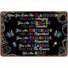 8x12inch Metal Tin Sign - Inspirational Back To School Decoration, Colorful Classroom Quotes And Motivational Phrases - Easy To Hang, No Power Required - Suitable School Entrance, Living Room, Classroom - Durable Metal Wall Art, Vibrant Design, Bold Text Art, Retro Style, High-Quality Printing, Home Decoration - Nhiều màu - Xem 1