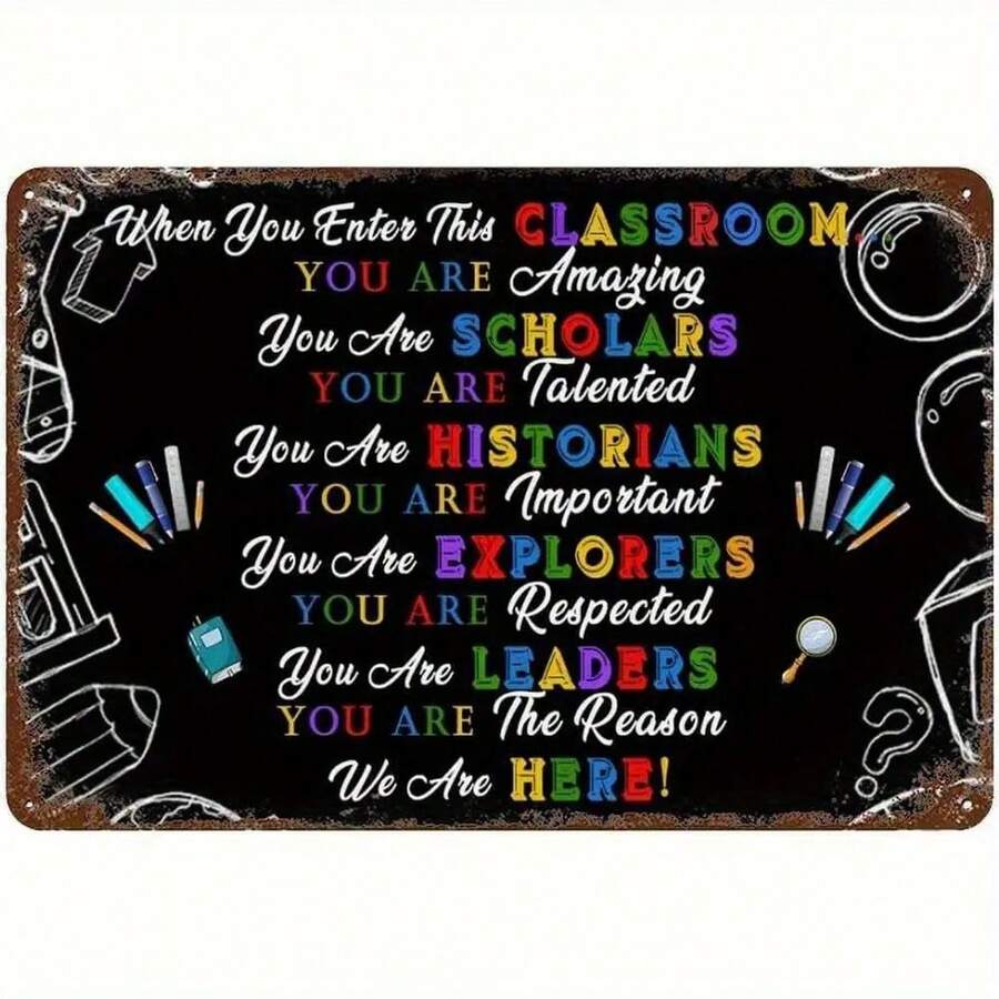 8x12inch Metal Tin Sign - Inspirational Back To School Decoration, Colorful Classroom Quotes And Motivational Phrases - Easy To Hang, No Power Required - Suitable School Entrance, Living Room, Classroom - Durable Metal Wall Art, Vibrant Design, Bold Text Art, Retro Style, High-Quality Printing, Home Decoration - Nhiều màu - Xem 1