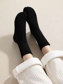 4 Pairs Women's Thick Warm Socks, Solid Color Loose Slouch Socks, Thermal Lined, Soft & Breathable, Wrinkle Design, Suitable For Home, Sleep, Indoor, Casual Wear, Versatile, European & American & Korean Style, Fashionable Minimalist, Winter Warm Socks - Multicolor - View 3