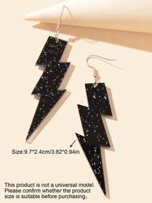 1 Pair Retro Shiny Black Acrylic Lightning Bolt Pendant Earrings, Suitable For Women To Wear To Parties And Daily - Black - View 5