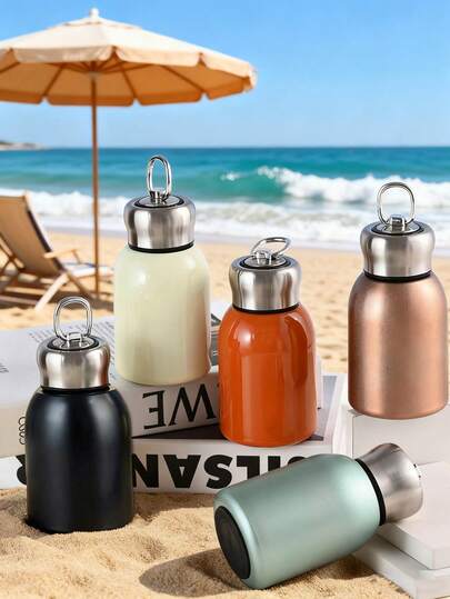 Garrafa de água de aço inoxidável com design criativo de alça, 300ml, com isolamento a vácuo. Mantém as temperaturas quentes e frias. Ideal para café, chá ou água. Perfeita para camping, festas, casa, escritório, atividades ao ar livre, escola, férias e como presente de aniversário.