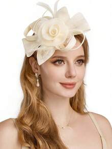 1pc Exaggerated Large Rose Flower Headpiece Fascinator Hat Women Wedding, Tea Party Hair Accessories, Kentucky Derby Bridal Hair Accessories, Luxury Headpieces Yellow Headband Halloween Rave Hair Accessories, Tiny Hats, Mini Top Hat