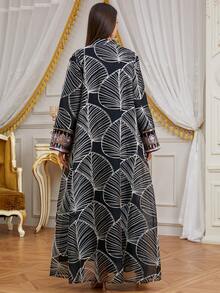 Solessence Muslim Arab Female Two Pieces Set Mesh Sequin Tape Diamonds Full Sleeve With Belt Clothing Abaya Women Dubai Long Dress - Black - View 2