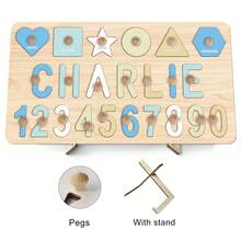 Zabawki Montessori dla maluchów, personalizowana drewniana układanka z imieniem dla dzieci w wieku 1-3 lat, spersonalizowana układanka z imieniem, prezent wielkanocny dla dzieci, zabawki drewniane, układanka z literami 3D - Niebiesko-białe, wszystkie z gwoździami i uchwytem - Zobacz 6