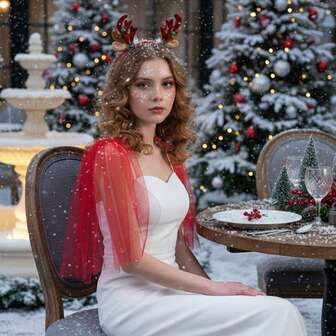 1pc Minimalist Red Mesh Christmas Wedding Dress, Spaghetti Strap Shoulder Accessory, Suitable For Celebration, Gala, Evening Party