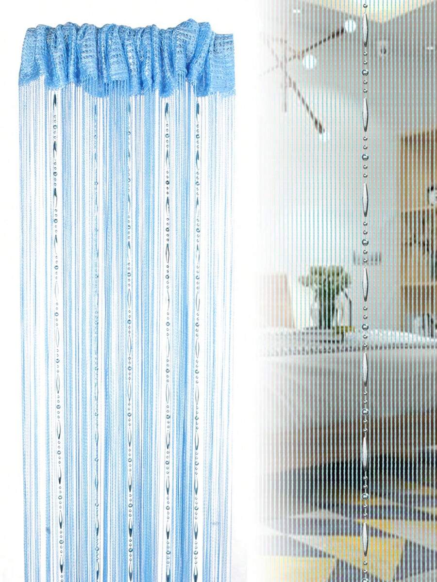 1 PC Beaded Curtain Wall Panel Fringe Window Room Divider Blind Bedroom Decorative Tassel Screen Ribbon Strings Strip Thread Screen For Home, Wedding, Cafe (39"X79")) - Blue - View 1