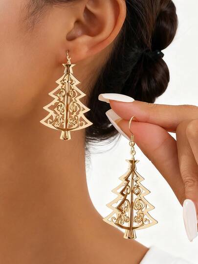 1 par de pendientes de árbol de Navidad personalizados de lujo, pendientes de nicho lindos para mujer para usar en días festivos, regalo