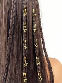 女士脏辫珠串饰品套装，月亮和星星图案合金发饰，时尚波西米亚风发饰，适用于辫子、脏辫、扭辫等发饰，轻巧耐用，适合青少年、女孩、女士日常佩戴，也适合学校、旅行、假日派对等场合。多种包装可选，每包10/34/36/40件。是斋月、开斋节等节日发型搭配的理想之选，也是送给朋友和家人的精美礼物。 - 彩色 - 查看 7