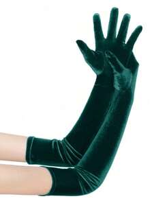 1 Pair Green Velvet Formal Gloves Ladies, Suitable Evening Gowns, Warm And Decorative Halloween Wedding - Burgundy - Xem 1