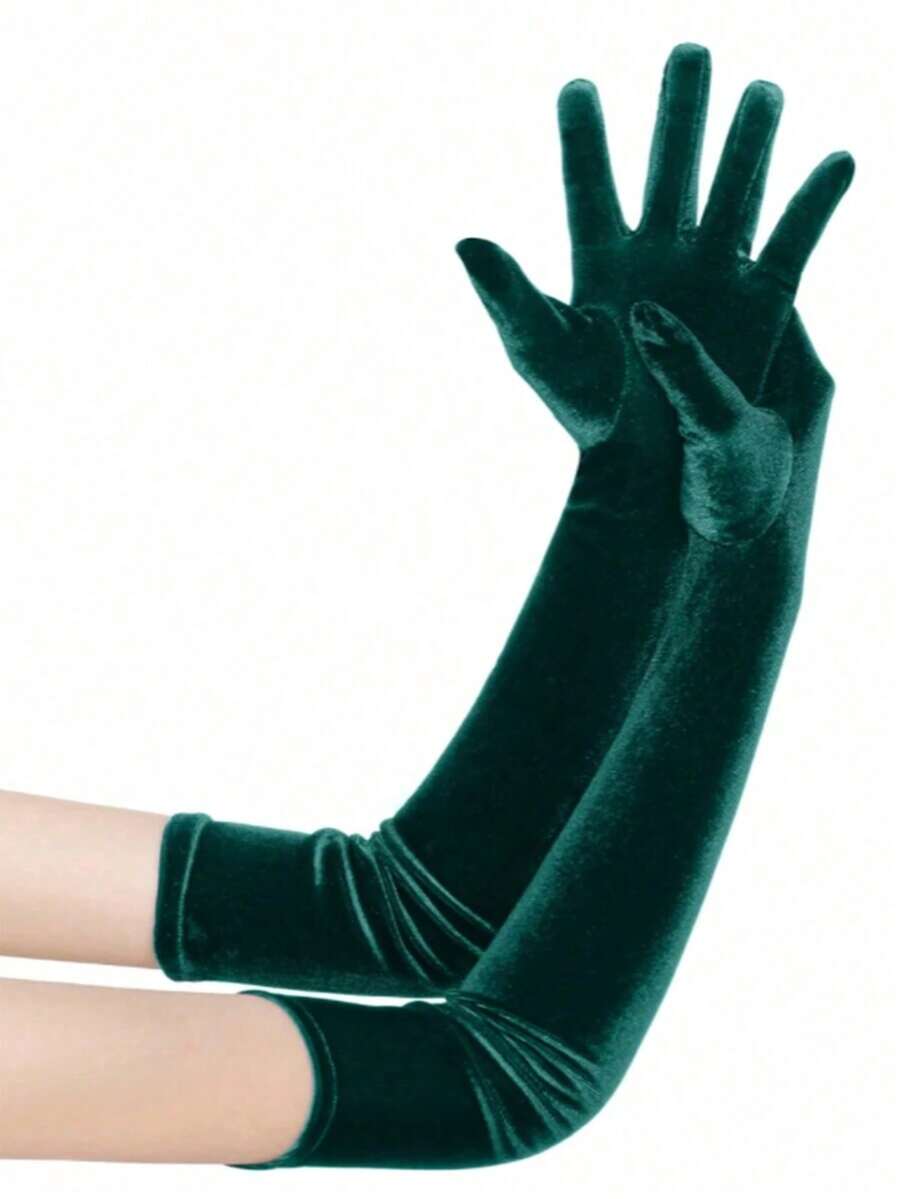 1 Pair Green Velvet Formal Gloves Ladies, Suitable Evening Gowns, Warm And Decorative Halloween Wedding - Burgundy - Xem 1