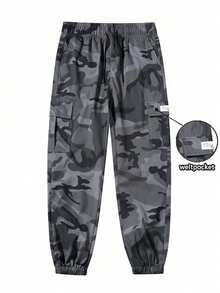 Men's Camouflage Outdoor Lightweight Drawstring Cargo Pants With Multiple Pockets - Dark Grey - View 2