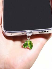 1pc Creative Green Leaf Shaped Dust Plug Compatible With Apple/Type-C Phone Charging Port & Data Port - 綠色 - 查看 2