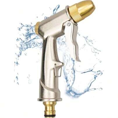 Garden Hose Spray Gun With Full Brass Nozzle Heavy Duty Metal Water Gun High Pressure Spray Nozzle Hose Spray Gun For Car And Pet Washing Plants Watering Lawn And Garden Cleaning