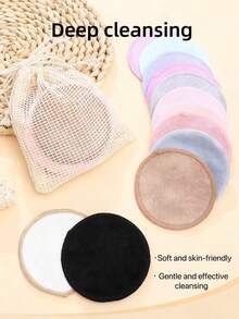 5pcs/Pack Bamboo Fiber Reusable Makeup Remover Pads, Double-Sided Washable Face Cleansing Pads, Random Color - Multicolor - View 4
