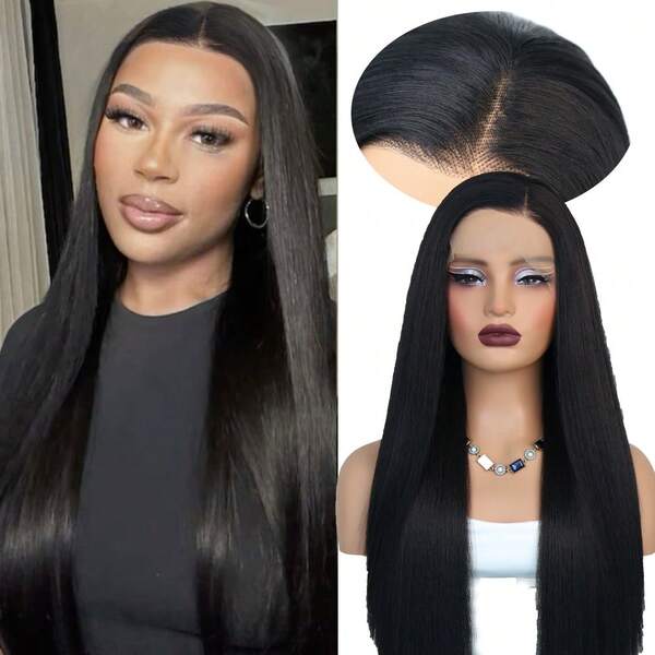 Peluca sintética de encaje frontal recto de 13x4 para mujeres, sin pegamento, con densidad del 180%, resistente al calor, adecuada para uso diario, fiestas y disfraces