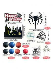 适合 1-9 岁儿童的蜘蛛生日蛋糕装饰，蜘蛛网主题生日快乐蛋糕装饰，生日派对浴室装饰用品 - 彩色 - 查看 8